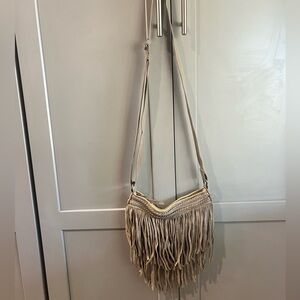 American Eagle Outfitters Beige Fringe Crossbody Bag